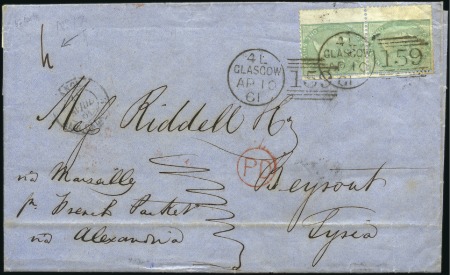 1861 (Apr 10) Folded letter to Beyrout, Syria, wit