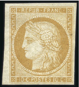 Stamp of France 1849 10c bistre clair, petit bdf, réimpression off