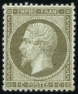 Stamp of France 1862 1c Empire non lauré, neuf, TB