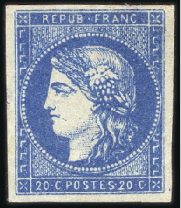Stamp of France 1870 Bordeaux 20c bleu Type I Report 2, neuf sans 