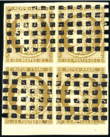 Stamp of France 1849 10 bistre-jaune en bloc de quatre avec bord d