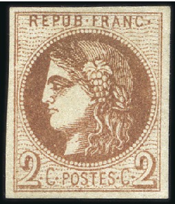 Stamp of France 1870 Bordeaux 2c Report 2, chocolat foncé, neuf sa