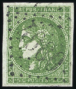 Stamp of France 1870 Bordeaux 5c Report 2, vert-jaune foncé obl. G