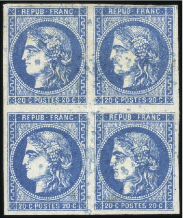 Stamp of France 1870 Bordeaux 20c Type II, Report 3, en bloc de qu