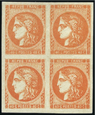 1870 Bordeaux 40c orange en bloc de quatre neuf, T