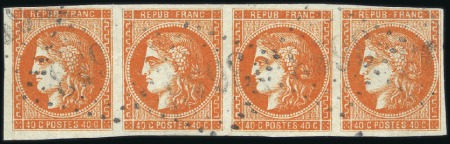 Stamp of France 1870 Bordeaux 40c orange en bande de quatre obl., 