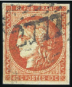 1870 Bordeaux 40c ROUGE SANG CLAIR obl. GC2777 de 