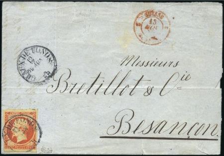 Stamp of France 1853-60 Empire non dentelé 40c orange oblitéré par