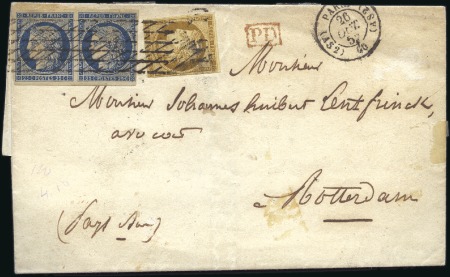 Stamp of France 1849 10c bistre + 25c bleu en paire sur pli de Par