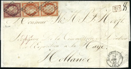 Stamp of France 1849 40c orange (x2) +1F carmin, bien margés, obl.