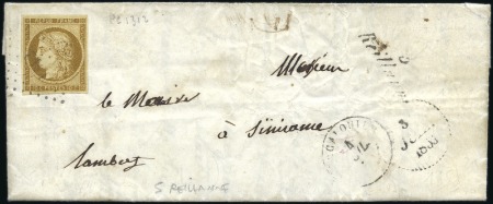 Stamp of France 1849 10c bistre-jaune, bien margé, obl. PC1312 sur