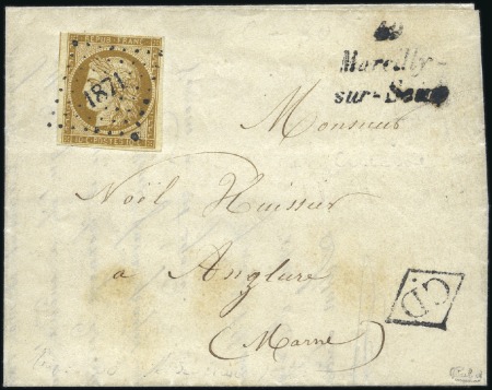 Stamp of France 1849 10c bistre-jaune bien margé obl. PC1871 sur l