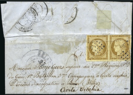 Stamp of France 1849 10c bistre-jaune en paire (déf.) de Briançon 