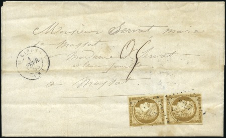 Stamp of France 1849 10c bistre-jaune en paire (au filet en bas) s