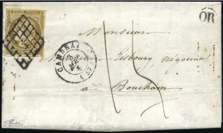 Stamp of France 1849 10c bistre-jaune avec provenance "OR" sur let