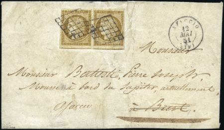 Stamp of France 1849 10c bistre verdâtre en paire avec belles marg