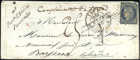 1849 25c bleu: trois lettres avec taxe 25 dont une
