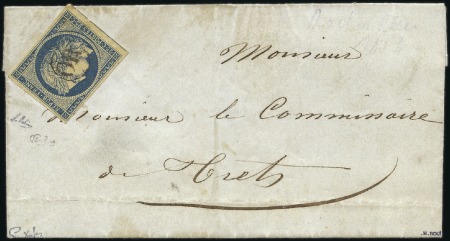 Stamp of France 1849 25c bleu avec exceptionnelle oblitération "OR