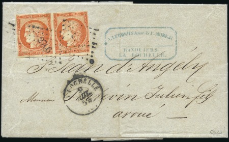 Stamp of France 1849 40c orange en paire bien margée sur lettre TR
