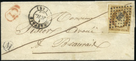1852 10c Présidence avec voisins sur lettre locale