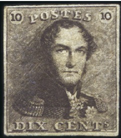 Stamp of Belgium » Belgique. 1849 Epaulettes - Émission 10c Brun foncé, bien à très bien margé, pleine gom