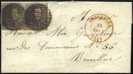 Stamp of Belgium » Belgique. 1849 Epaulettes - Émission 10c Brun, deux exemplaires dont un avec marge au c