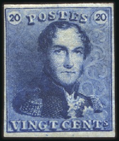 Stamp of Belgium » Belgique. 1849 Epaulettes - Émission 20c Bleu montrant la variété "traits verticaux sur