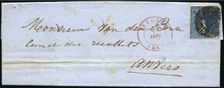 Stamp of Belgium » Belgique. 1849 Epaulettes - Émission 20c Bleu foncé, très belles marges, oblitération d