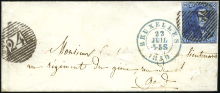 Stamp of Belgium » Belgique. 1849 Epaulettes - Émission 20c Bleu, 3 marges, oblitération de la perception 