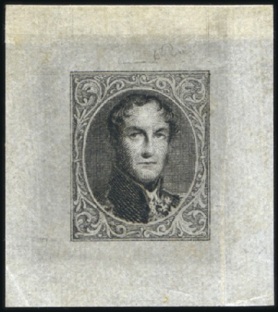 Stamp of Belgium » Belgique. 1849 Médaillons (filigrane encadré) - La Genèse - Essais Essai de Robinson, en noir sur carton poreux crème