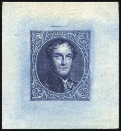 Stamp of Belgium » Belgique. 1849 Médaillons (filigrane encadré) - La Genèse - Essais Essai de Robinson, en bleu sur carton poreux crème