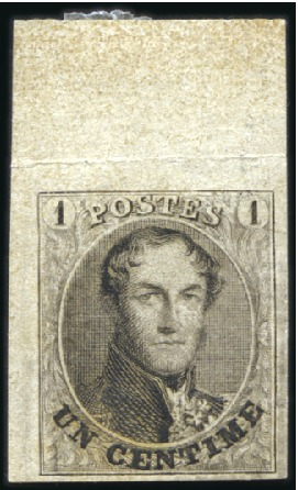 Stamp of Belgium » Belgique. 1849 Médaillons (filigrane encadré) - La Genèse - Épreuves Épreuve de la planche: 1c noir grisâtre sur papier