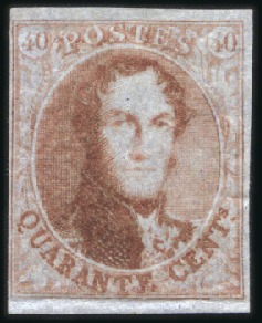 Stamp of Belgium » Belgique. 1849 Médaillons (filigrane encadré) - La Genèse - Épreuves Épreuve de la planche: 40 centimes carmin sur papi