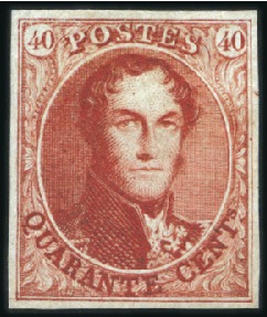Stamp of Belgium » Belgique. 1849 Médaillons (filigrane encadré) - Réimpressions Réimpression de 1882, 40 centimes en rouge-vif, su