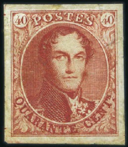 Stamp of Belgium » Belgique. 1849 Médaillons (filigrane encadré) - Réimpressions Réimpression de 1882, 40 centimes en rouge-vif, su