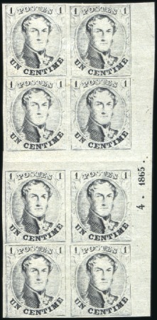 Stamp of Belgium » Belgique. 1849 Médaillons (filigrane encadré) - Réimpressions Réimpression de 1929, 1 centime, planche 4, bloc d