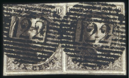 Stamp of Belgium » Belgique. 1849 Médaillons (filigrane encadré) - Émission 10c Brun, paire horizontale très bien margé avec f