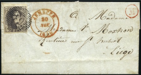 Stamp of Belgium » Belgique. 1849 Médaillons (filigrane encadré) - Émission 10c Brun, très bien margé avec haut de feuille, ob