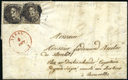 Stamp of Belgium » Belgique. 1849 Médaillons (filigrane encadré) - Émission 10c Brun, deux exemplaires bien margés, oblitérati