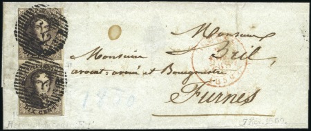 Stamp of Belgium » Belgique. 1849 Médaillons (filigrane encadré) - Émission 10c Brun, paire verticale bien margée sur trois cô
