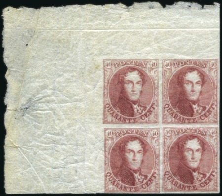 Stamp of Belgium » Belgique. 1849 Médaillons (filigrane encadré) - Émission LE PLUS SPECTACULAIRE DES BLOCS DE QUATRE

40c C