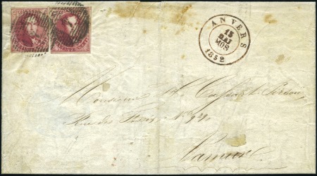 Stamp of Belgium » Belgique. 1849 Médaillons (filigrane encadré) - Émission 40c Carmin, deux exemplaires (un touché, l'autre s