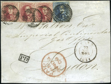 Stamp of Belgium » Belgique. 1849 Médaillons (filigrane encadré) - Émission 40c Carmin, paire et isolé plus 20c bleu, tous mar