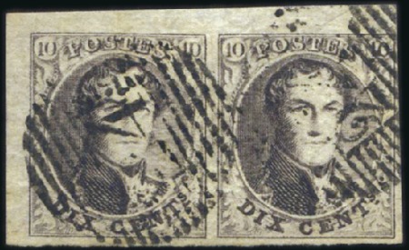 Stamp of Belgium » Belgique. 1851 Médaillons (filigrane sans cadre) - Émission 10c Brun, variété: chiffres 10 doublées, en paire 