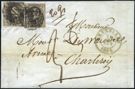 Stamp of Belgium » Belgique. 1851 Médaillons (filigrane sans cadre) - Émission 10c Brun, deux exemplaires très bien margés sur le