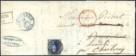 Stamp of Belgium » Belgique. 1851 Médaillons (filigrane sans cadre) - Émission 20c Bleu, margé, oblitération de la perception 83 