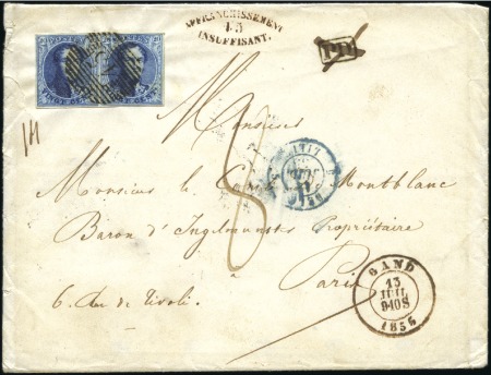 Stamp of Belgium » Belgique. 1851 Médaillons (filigrane sans cadre) - Émission 20c Bleu, paire très bien margée, une seule oblité