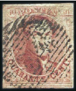 Stamp of Belgium » Belgique. 1851 Médaillons (filigrane sans cadre) - Émission 40c Carmin, variété "planche fêlée", position 170 