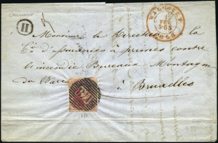 Stamp of Belgium » Belgique. 1851 Médaillons (filigrane sans cadre) - Émission 40c Carmin, bien margé, oblitération de la percept