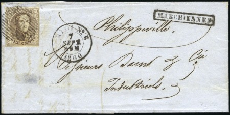 Stamp of Belgium » Belgique. 1858 Médaillons arrondis - Émission 10c Brun, belles marges, oblitération "M. VI" sur 